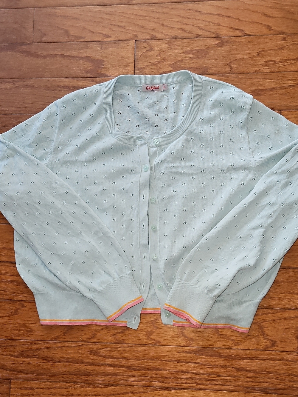 Cath Kidston Light Blue Pointelle Knit Cardigan Sz XL